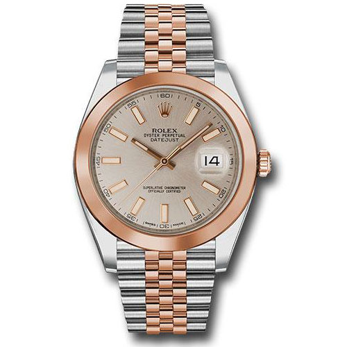 Rolex Steel and Everose Rolesor Datejust 41 Watch - Smooth Bezel - Sundust Index Dial - Jubilee Bracelet - 126301 suij