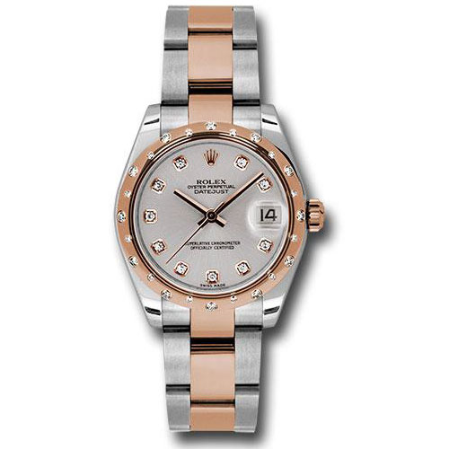 Rolex Steel and Everose Gold Datejust 31 Watch - 24 Diamond Bezel - Silver Diamond Dial - Oyster Bracelet - 178341 sdo