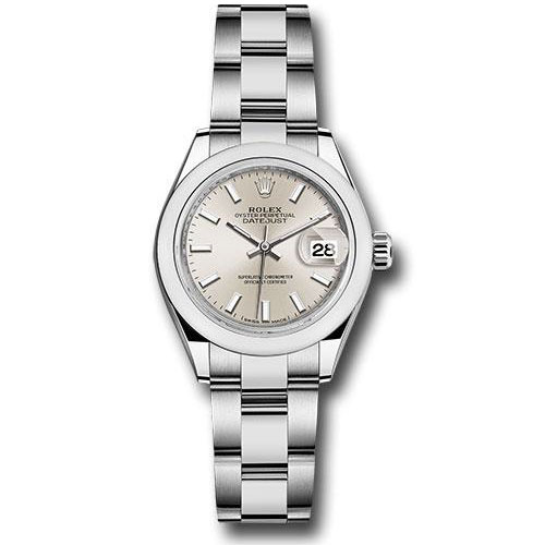 Rolex Steel Lady-Datejust 28 Watch - Domed Bezel - Silver Index Dial - Oyster Bracelet - 279160 sio