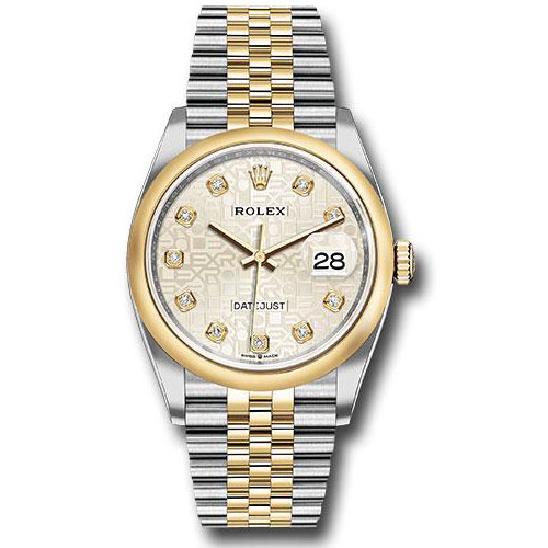 Rolex Steel and Yellow Gold Rolesor Datejust 36 Watch - Domed Bezel - Silver Jubilee Diamond Dial - Jubilee Bracelet - 126203 sjdj