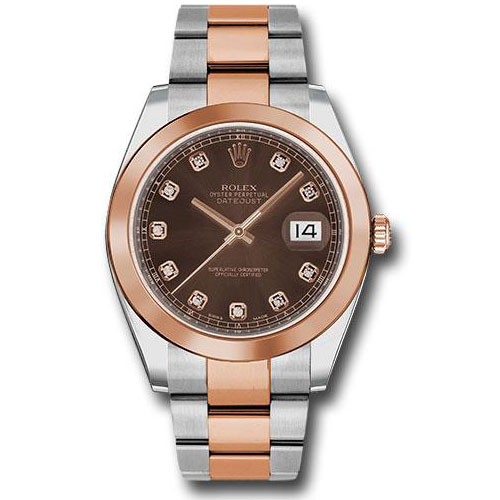 Rolex Steel and Everose Rolesor Datejust 41 Watch - Smooth Bezel - Chocolate Diamond Dial - Oyster Bracelet - 126301 chodo