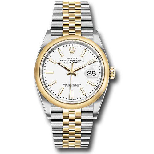 Rolex Steel and Yellow Gold Rolesor Datejust 36 Watch - Domed Bezel - White Index Dial - Jubilee Bracelet - 126203 wij