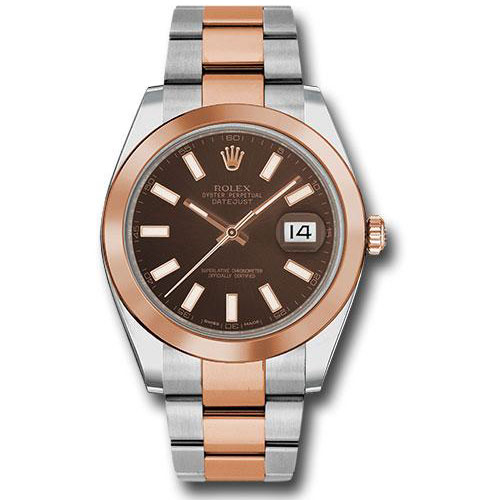 Rolex Steel and Everose Rolesor Datejust 41 Watch - Smooth Bezel - Chocolate Index Dial - Oyster Bracelet - 126301 choio