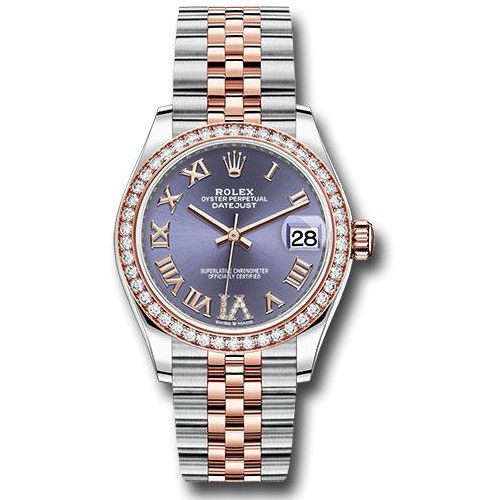 Rolex Steel and Everose Gold Datejust 31 Watch - 46 Diamond Bezel - Aubergine Diamond Roman VI Dial - Jubilee Bracelet - 278381RBR aubdr6j