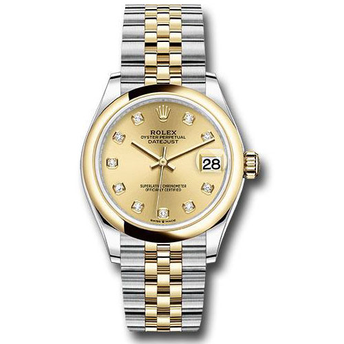 Rolex Steel and Yellow Gold Datejust 31 Watch - Domed Bezel - Champagne Diamond Dial - Jubilee Bracelet - 278243 chdj