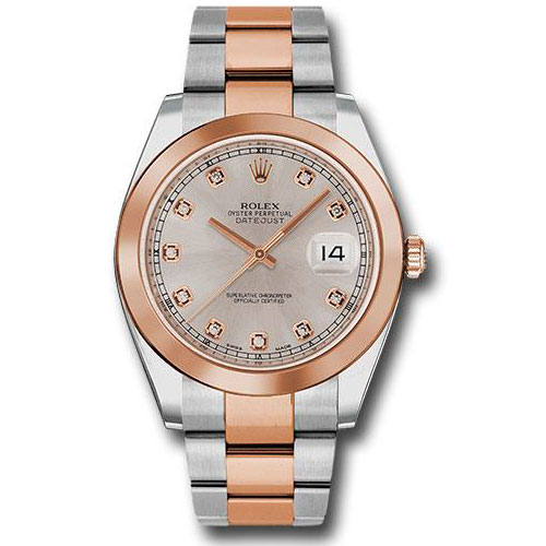 Rolex Steel and Everose Rolesor Datejust 41 Watch - Smooth Bezel - Sundust Diamond Dial - Oyster Bracelet - 126301 sudo