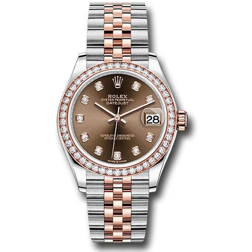 Rolex Steel and Everose Gold Datejust 31 Watch - 46 Diamond Bezel - Chocolate Diamond Dial - Jubilee Bracelet - 278381RBR chodj