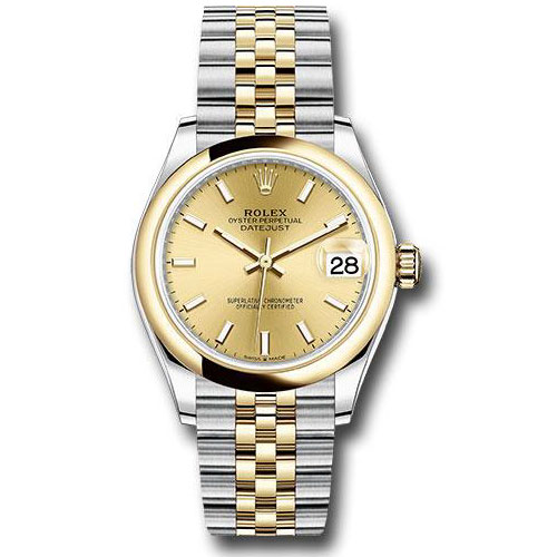 Rolex Steel and Yellow Gold Datejust 31 Watch - Domed Bezel - Champagne Index Dial - Jubilee Bracelet - 278243 chij