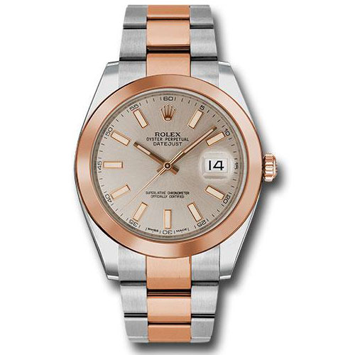 Rolex Steel and Everose Rolesor Datejust 41 Watch - Smooth Bezel - Sundust Index Dial - Oyster Bracelet - 126301 suio