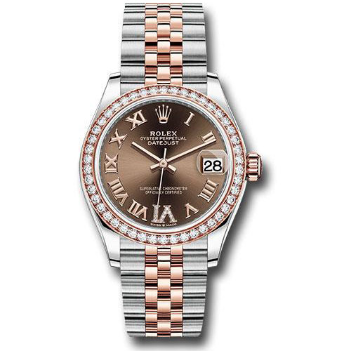 Rolex Steel and Everose Gold Datejust 31 Watch - 46 Diamond Bezel - Chocolate Diamond Roman VI Dial - Jubilee Bracelet - 278381RBR chodr6j