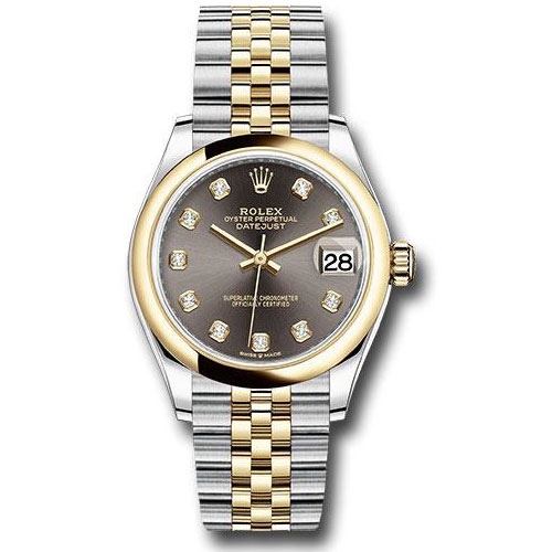 Rolex Steel and Yellow Gold Datejust 31 Watch - Domed Bezel - Dark Grey Diamond Dial - Jubilee Bracelet - 278243 dkgdj