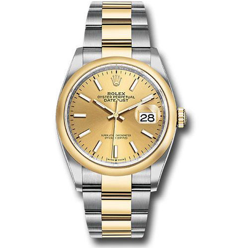Rolex Steel and Yellow Gold Rolesor Datejust 36 Watch - Domed Bezel - Champagne Index Dial - Oyster Bracelet - 126203 chio