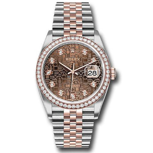 Rolex Steel and Everose Rolesor Datejust 36 Watch - Diamond Bezel - Chocolate Jubilee Diamond Dial - Jubilee Bracelet - 126281RBR chojdj