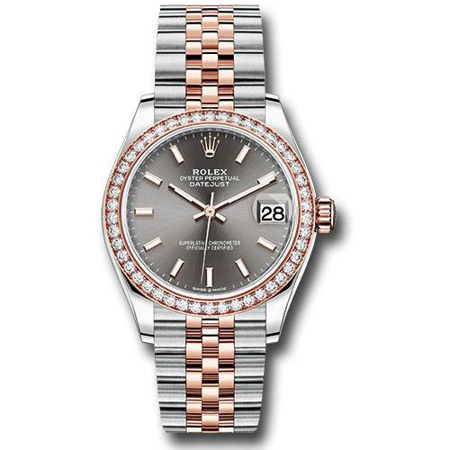 Rolex Steel and Everose Gold Datejust 31 Watch - 46 Diamond Bezel - Dark Rhodium Index Dial - Jubilee Bracelet - 278381RBR dkrhij