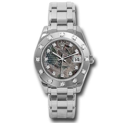 Rolex White Gold Datejust Pearlmaster 34 Watch - 12 Diamond Bezel - Goldust Dream Diamond Dial - 81319 gdd