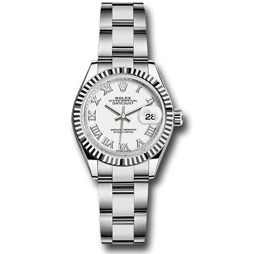 Rolex Steel and White Gold Rolesor Lady-Datejust 28 Watch - Fluted Bezel - White Roman Dial - Oyster Bracelet - 279174 wro