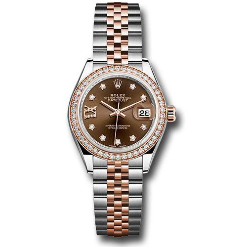 Rolex Steel and Everose Gold Rolesor Lady-Datejust 28 Watch - Diamond Bezel - Chocolate Diamond Star Dial - Jubilee Bracelet - 279381RBR cho9dix8dj