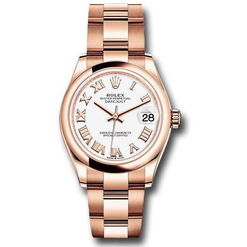 Rolex Everose Gold Datejust 31 Watch - Domed Bezel - White Roman Dial - Oyster Bracelet - 278245 wro