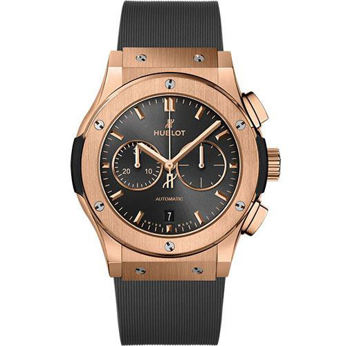 Hublot Classic Fusion Racing Grey Chronograph King Gold Watch - 42 mm - Gray Dial - Gray Lined Rubber Strap-541.OX.7080.RX