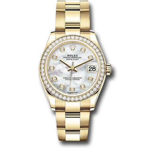 Rolex Yellow Gold Datejust 31 Watch - Diamond Bezel - Mother-of-Pearl Diamond Dial - Oyster Bracelet - 278288RBR mdo