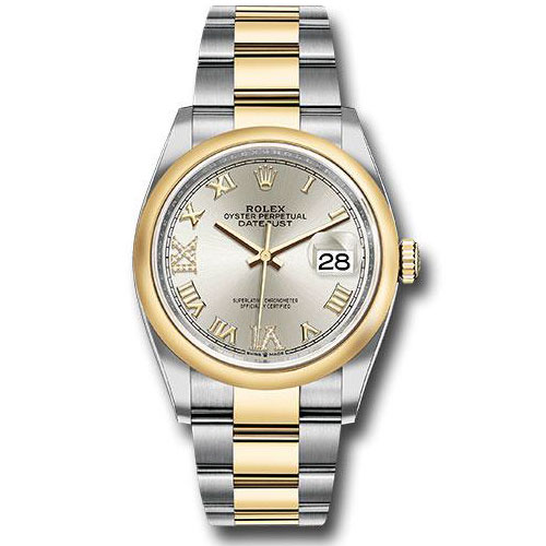 Rolex Steel and Yellow Gold Rolesor Datejust 36 Watch - Domed Bezel - Silver Roman Dial - Oyster Bracelet - 126203 sdr69o