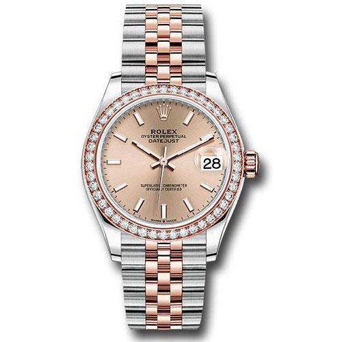 Rolex Steel and Everose Gold Datejust 31 Watch - 46 Diamond Bezel - Rose Index Dial - Jubilee Bracelet - 278381RBR roij