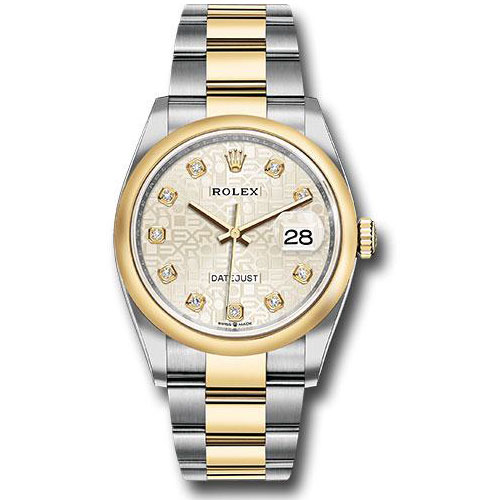 Rolex Steel and Yellow Gold Rolesor Datejust 36 Watch - Domed Bezel - Silver Jubilee Diamond Dial - Oyster Bracelet - 126203 sjdo
