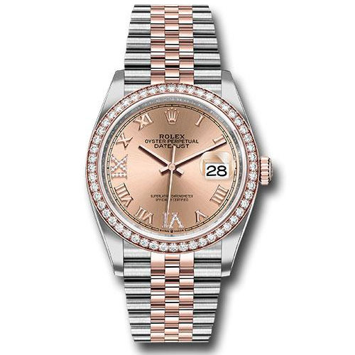 Rolex Steel and Everose Rolesor Datejust 36 Watch - Diamond Bezel - Rose Roman Dial - Jubilee Bracelet - 126281RBR rdr69j