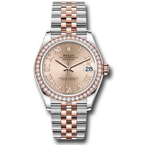 Rolex Steel and Everose Gold Datejust 31 Watch - 46 Diamond Bezel - Rose Roman Dial - Jubilee Bracelet - 278381RBR rorj
