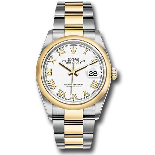 Rolex Steel and Yellow Gold Rolesor Datejust 36 Watch - Domed Bezel - White Roman Dial - Oyster Bracelet - 126203 wro