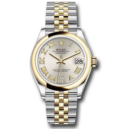 Rolex Steel and Yellow Gold Datejust 31 Watch - Domed Bezel - Silver Diamond Roman Six Dial - Jubilee Bracelet - 278243 sdr6j