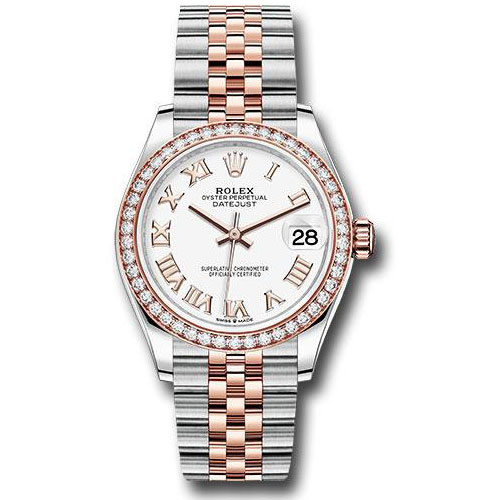 Rolex Steel and Everose Gold Datejust 31 Watch - 46 Diamond Bezel - White Roman Dial - Jubilee Bracelet - 278381RBR wrj