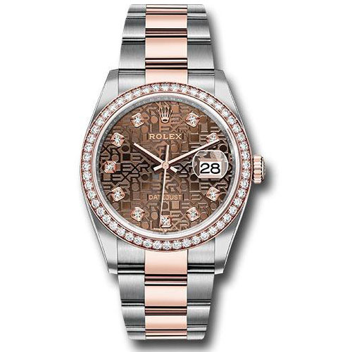 Rolex Steel and Everose Rolesor Datejust 36 Watch - Diamond Bezel - Chocolate Jubilee Diamond Dial - Oyster Bracelet - 126281RBR chojdo