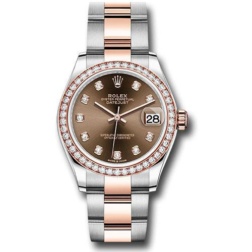 Rolex Steel and Everose Gold Datejust 31 Watch - 46 Diamond Bezel - Chocolate Diamond Dial - Oyster Bracelet - 278381RBR chodo