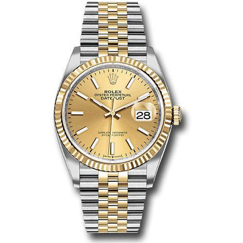Rolex Steel and Yellow Gold Rolesor Datejust 36 Watch - Fluted Bezel - Champagne Index Dial - Jubilee Bracelet - 126233 chij