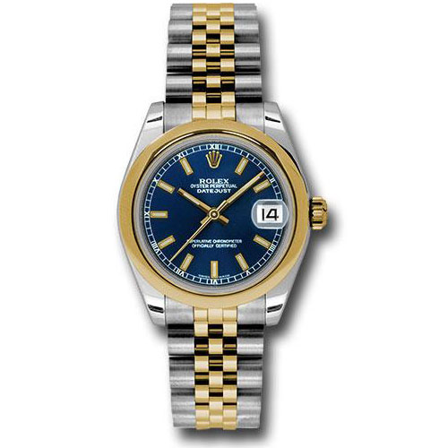 Rolex Steel and Yellow Gold Datejust 31 Watch - Domed Bezel - Blue Index Dial - Jubilee Bracelet - 178243 blij