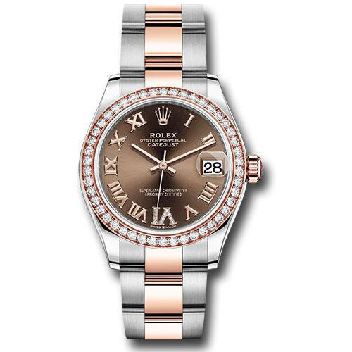 Rolex Steel and Everose Gold Datejust 31 Watch - 46 Diamond Bezel - Chocolate Diamond Roman VI Dial - Oyster Bracelet - 278381RBR chodr6o