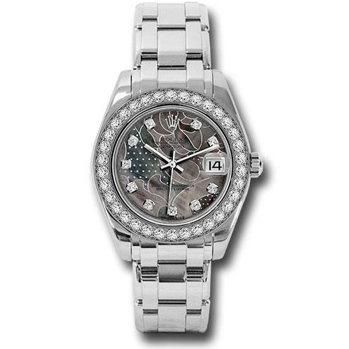 Rolex White Gold Datejust Pearlmaster 34 Watch - 34 Diamond Bezel - Goldust Dream Diamond Dial - 81299 gdd