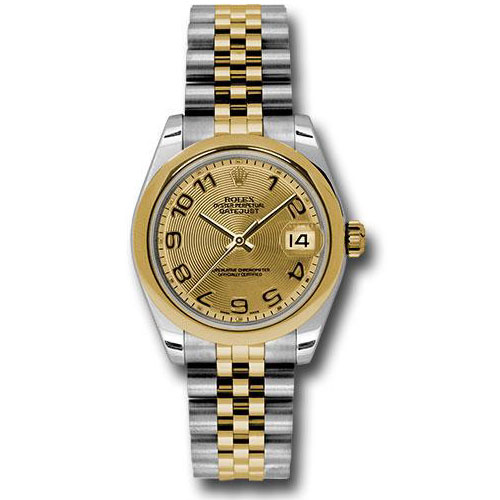 Rolex Steel and Yellow Gold Datejust 31 Watch - Domed Bezel - Champagne Concentric Circle Arabic Dial - Jubilee Bracelet - 178243 chcaj