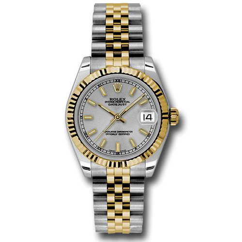 Rolex Steel and Yellow Gold Datejust 31 Watch - Fluted Bezel - Silver Index Dial - Jubilee Bracelet - 178273 sij