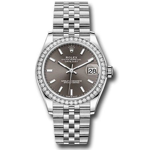 Rolex Steel and White Gold Datejust 31 Watch - Diamond Bezel - Dark Grey Index Dial - Jubilee Bracelet - 278384RBR dkgij