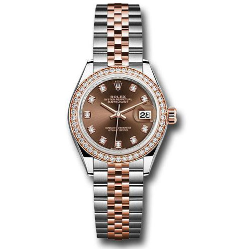 Rolex Steel and Everose Gold Rolesor Lady-Datejust 28 Watch - Diamond Bezel - Chocolate Diamond Dial - Jubilee Bracelet - 279381RBR chodj