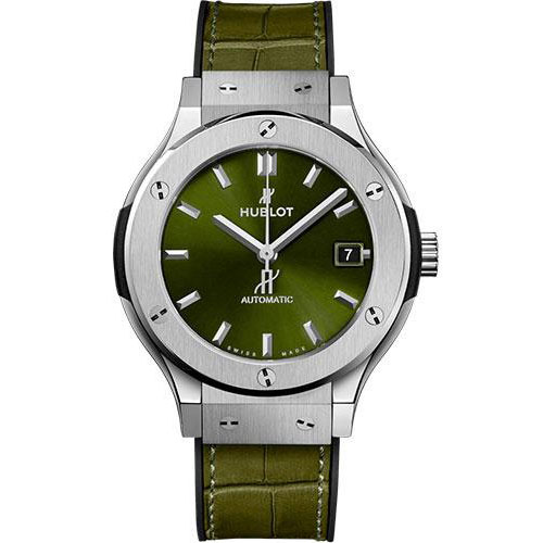 Hublot Classic Fusion Titanium Green Watch - 38 mm - Green Dial - Black Rubber and Green Leather Strap-565.NX.8970.LR