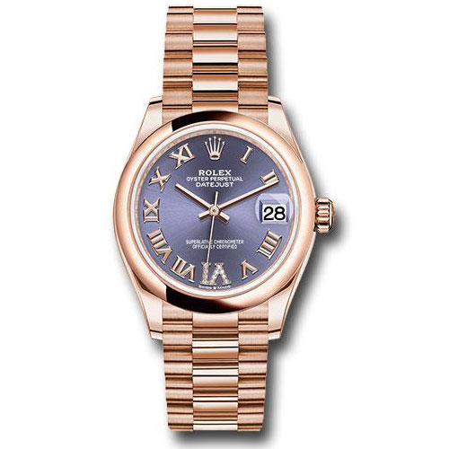 Rolex Everose Gold Datejust 31 Watch - Domed Bezel - Aubergine Diamond Six Dial - President Bracelet - 278245 aubdr6p