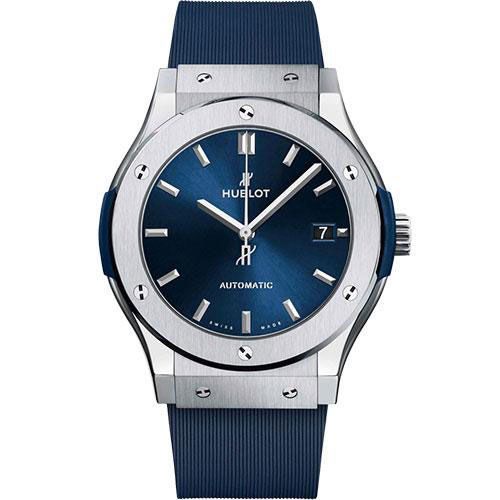 Hublot Classic Fusion Titanium Blue Watch - 45 mm - Blue Dial - Blue Lined Rubber Strap-511.NX.7170.RX