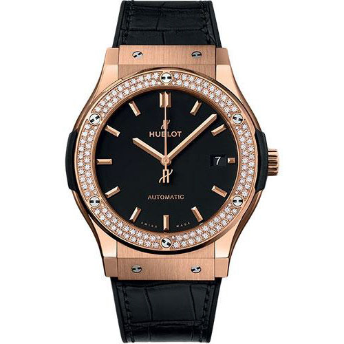 Hublot Classic Fusion King Gold Diamonds Watch - 45 mm - Black Dial-511.OX.1181.LR.1104