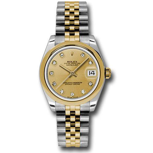 Rolex Steel and Yellow Gold Datejust 31 Watch - Domed Bezel - Champagne Diamond Dial - Jubilee Bracelet - 178243 chdj