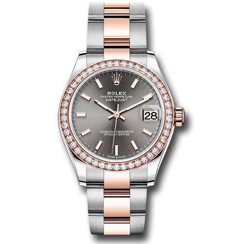 Rolex Steel and Everose Gold Datejust 31 Watch - 46 Diamond Bezel - Dark Rhodium Index Dial - Oyster Bracelet - 278381RBR dkrhio