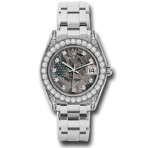 Rolex White Gold Datejust Pearlmaster 34 Watch - 34 Diamond Bezel - Goldust Dream Diamond Dial - 81159 gdd