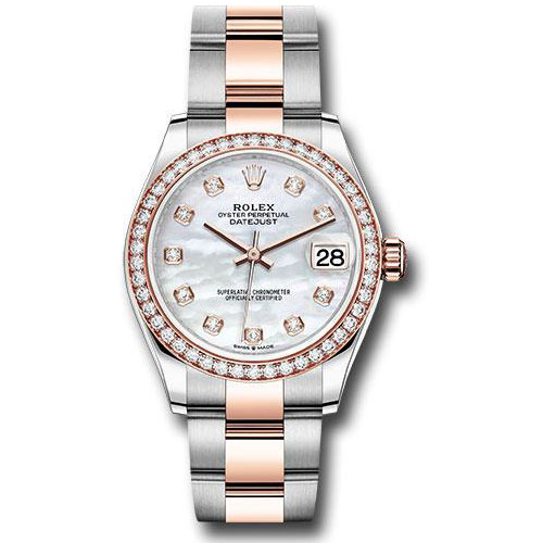 Rolex Steel and Everose Gold Datejust 31 Watch - 46 Diamond Bezel - Mother-of-Pearl Diamond Dial - Oyster Bracelet - 278381RBR mdo